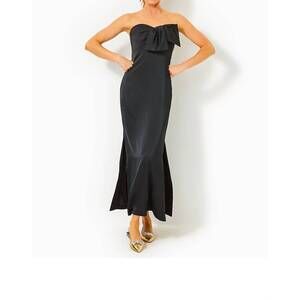 NEW LILLY PULITZER carlynn satin maxi bow dress in noir